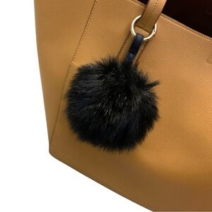 Black Faux Fur Ball Keychain Bag Charm Pendant Pom Pom Round Puffy